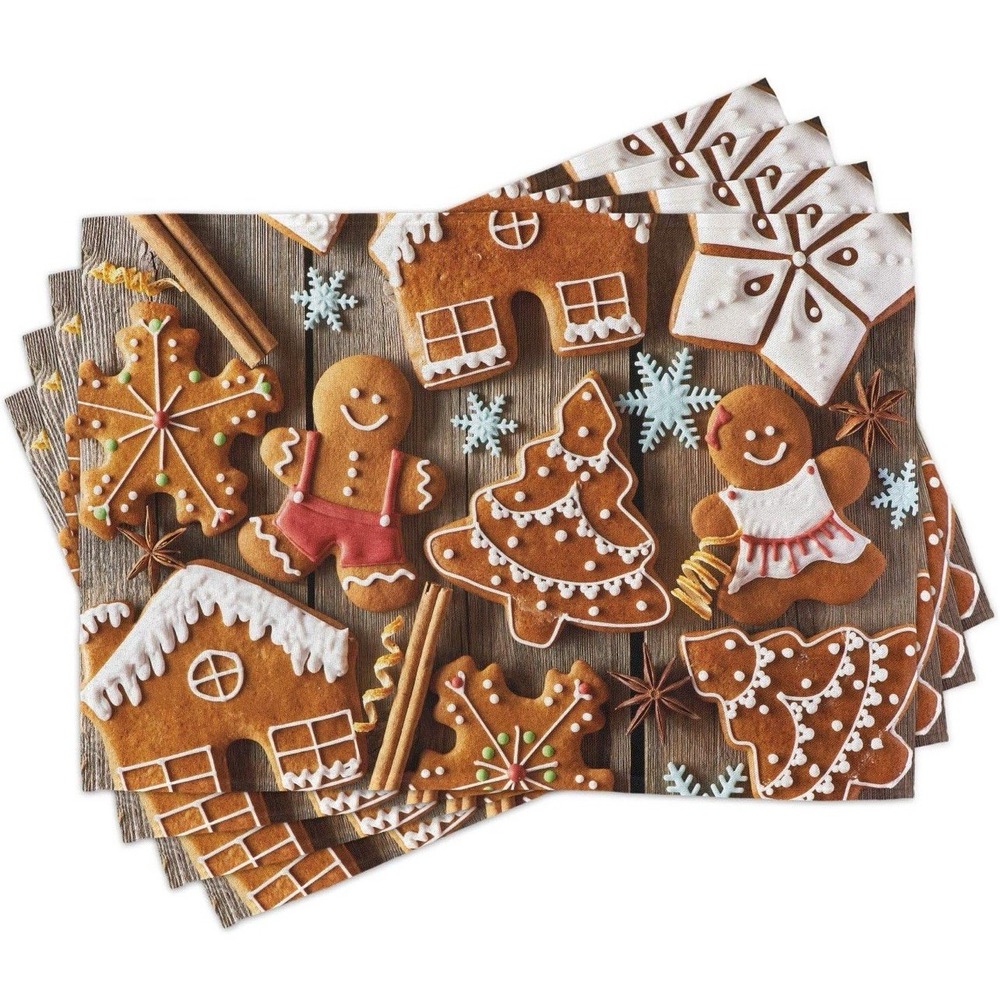 Set of 4 Gingerbread Cookie Men & Houses Placemats Waterproof 100% Polyester New